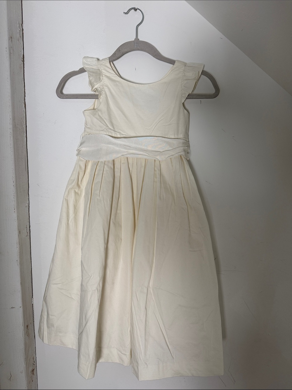 J. Crew Cream Ruffle-Sleeve Satin Waist Girls Formal Dress